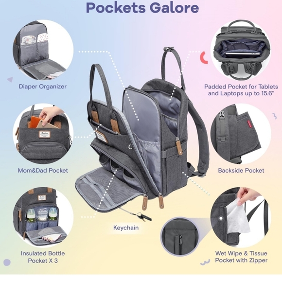 Ruvalino Gray and Brown Quilted Backpack with Leather Accents And Accessory - Picture 11 of 11